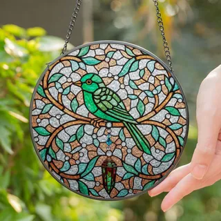 Emerald Green Jewel Bird Stained Glass