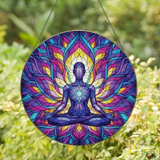 Jewel Tone Meditating Lotus Stained Glass
