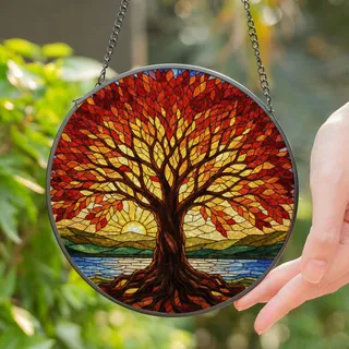 Tree of Life Autumn Leaves Stained Glass