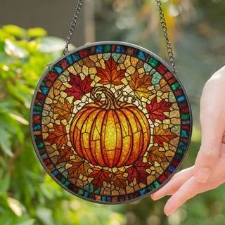 Glowing Pumpkin Autumn Stained Glass