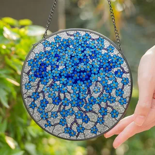 Glowing Forget-Me-Not Flowers Tiffany Stained Glass Mosaic Window Decor Art Stained Glass Suncatcher