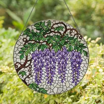 Women's Vibrant Purple Wisteria Stained Glass Floral Mosaic Jewel Tone Design Stained Glass Suncatcher