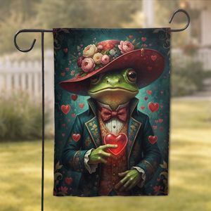 Dapper Frog Red Heart Garden Flag
