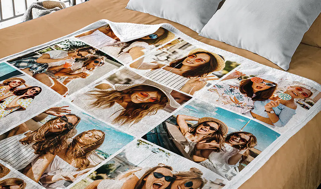 Family enjoying a personalized photo blanket